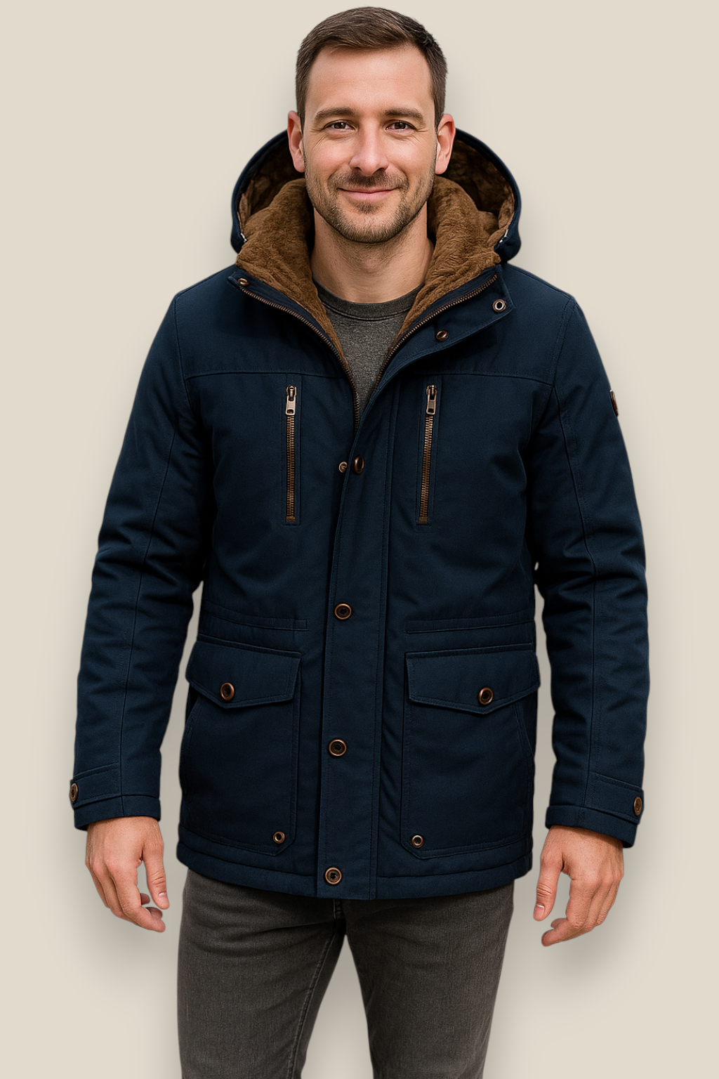 Men’s Padded Utility Coat, Mid-Length Fleece-Lined Thick Winter Jacket, Warm Overcoat