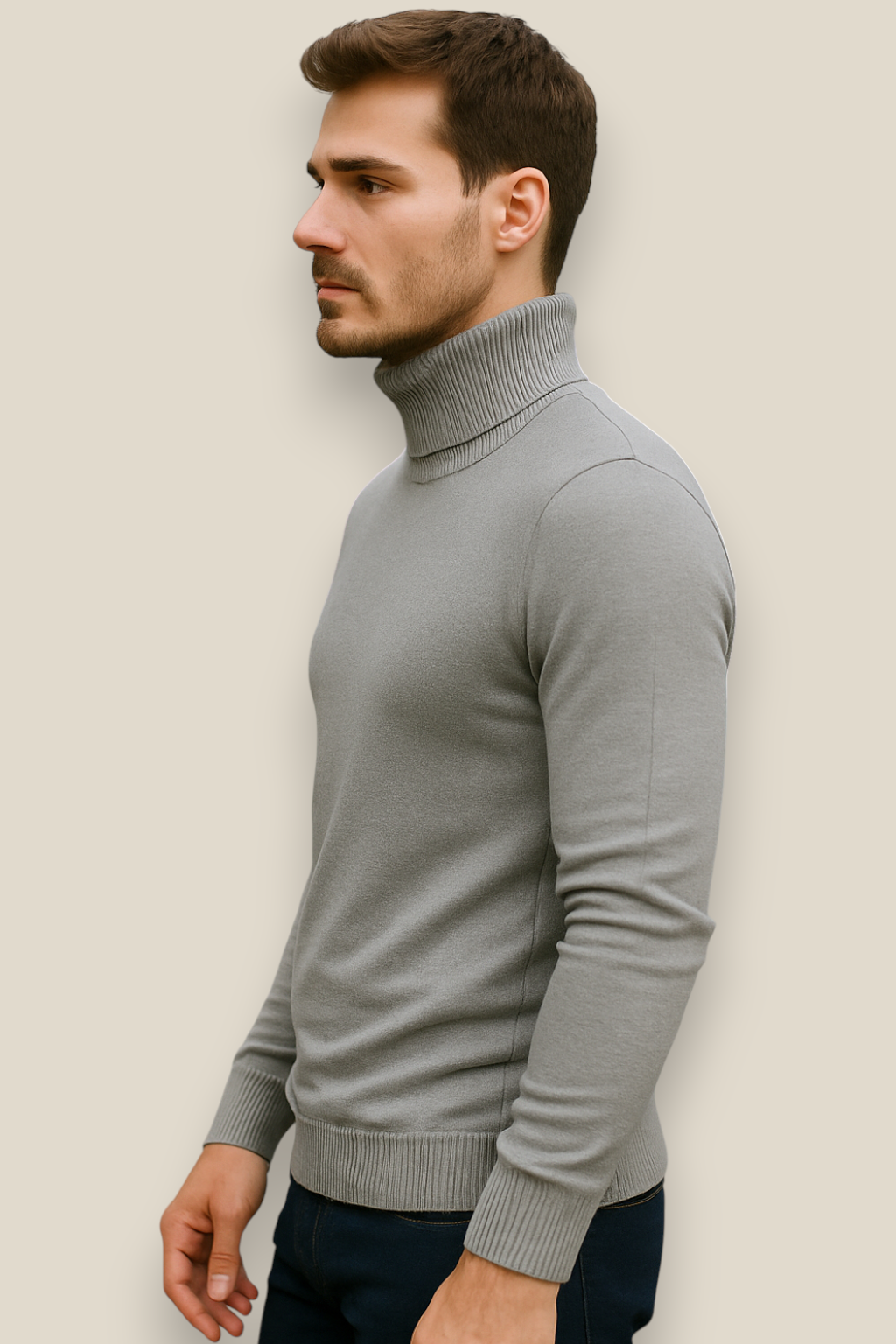 Men’s Turtleneck Jumper, Slim Fit High Neck Sweater, Warm Winter Top