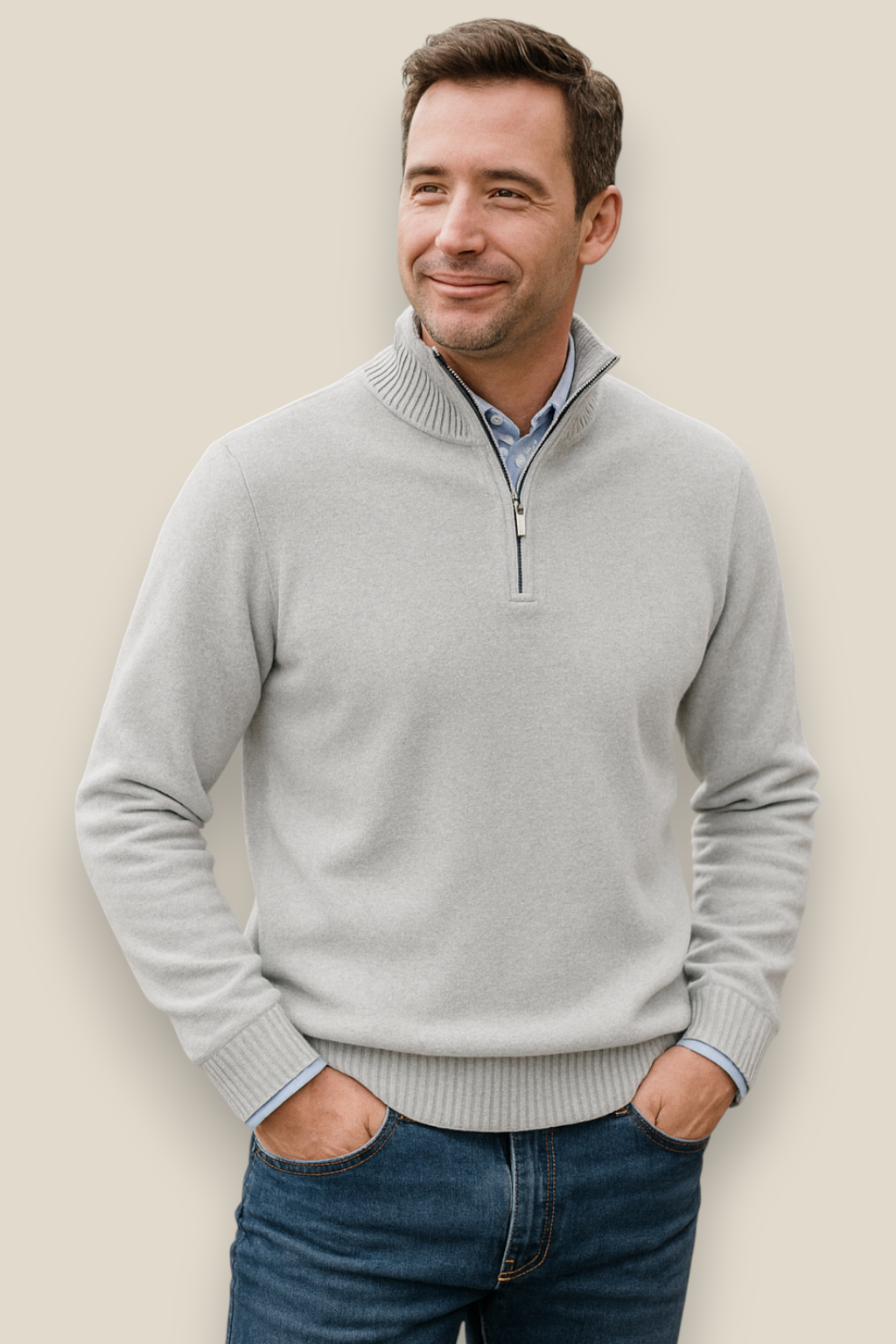 Men’s Knit Jumper, Warm Casual Zipper Sweater, Warm Winter Overcoat