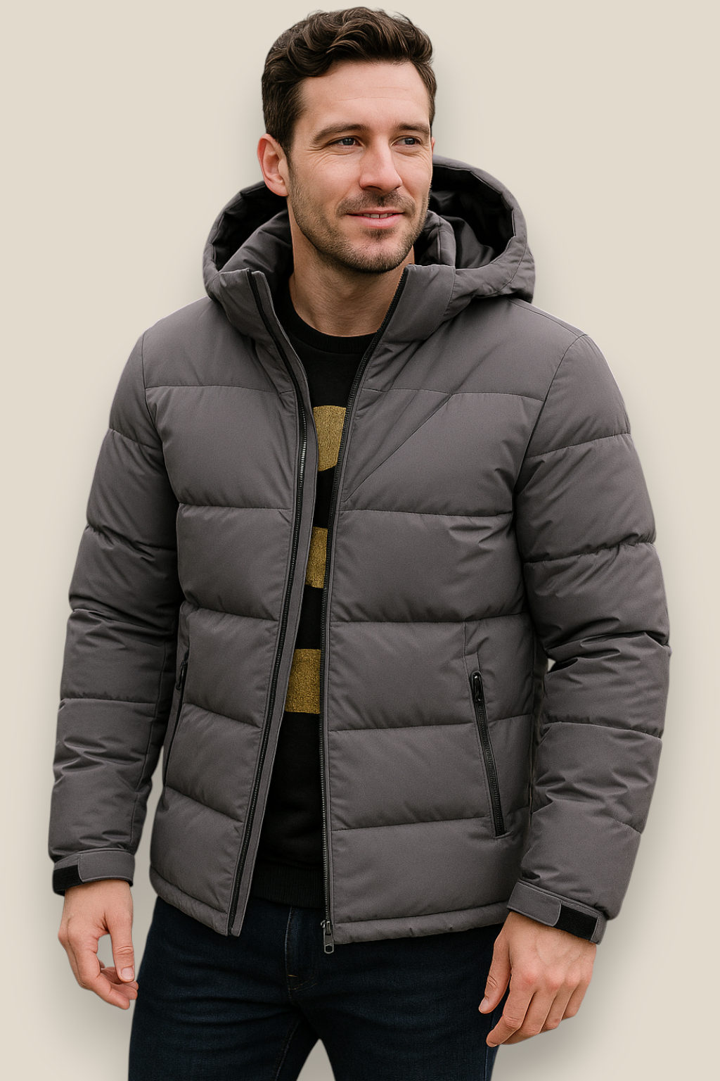 Men’s Hooded Puffer Jacket, Winter Down Coat, Warm Outerwear