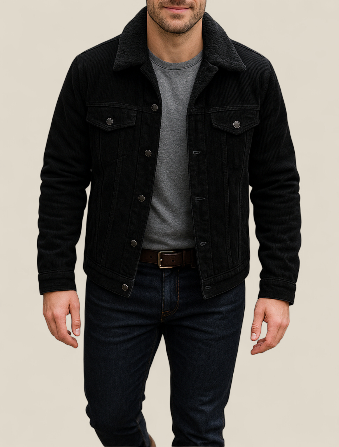 Men’s Corduroy Sherpa Jacket - Thick Fleece Lined Winter Coat