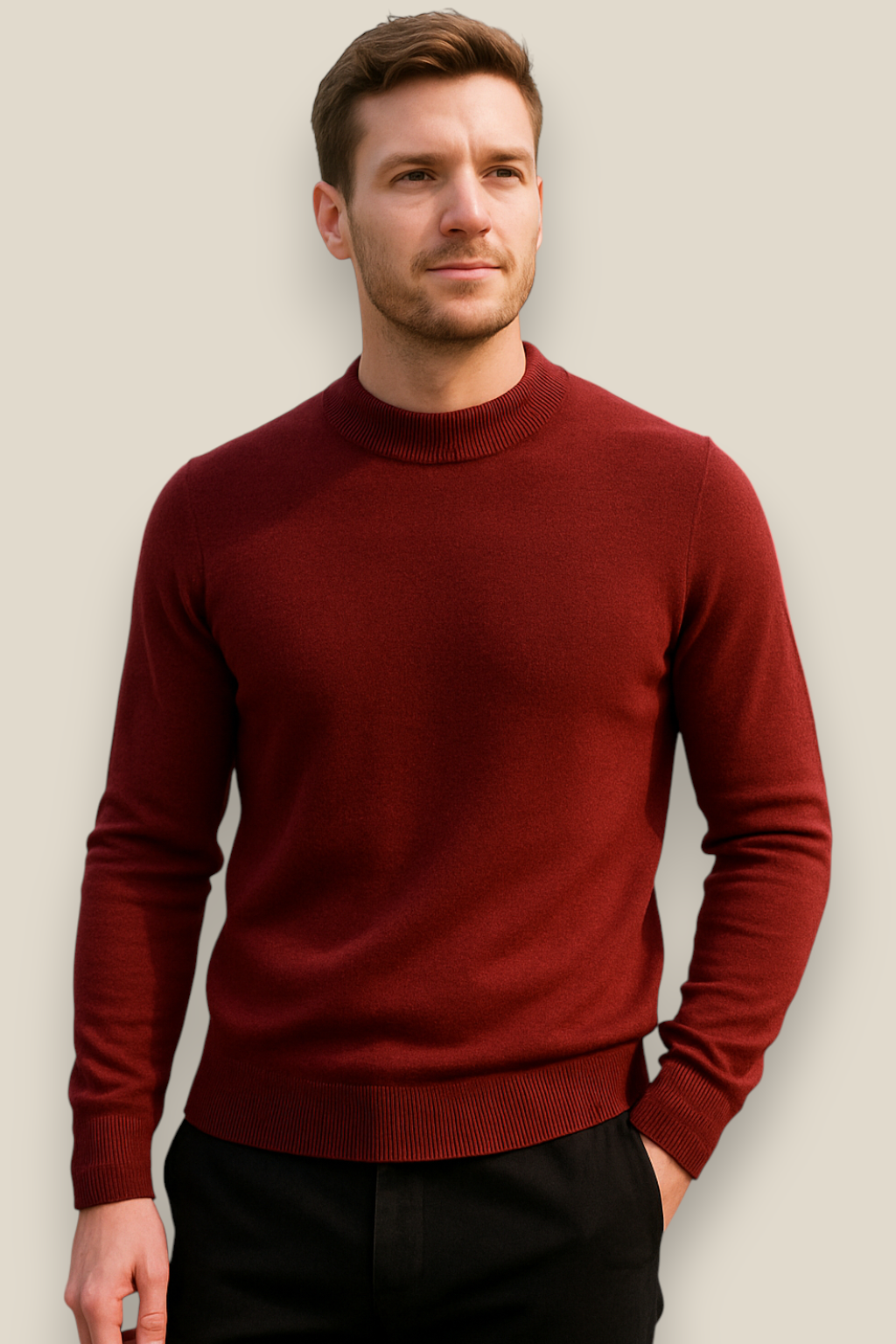 Men’s Half Turtleneck Jumper, Warm Knit Sweater, Casual High Neck Pullover