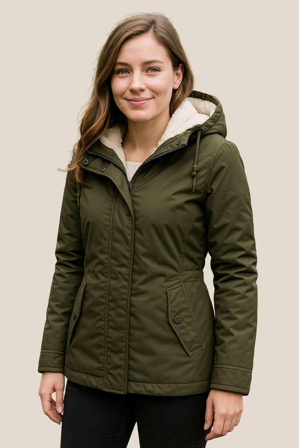 Women's Fleece Hooded Parka Jacket, Casual Thick Winter Coat With Zipper And Pockets