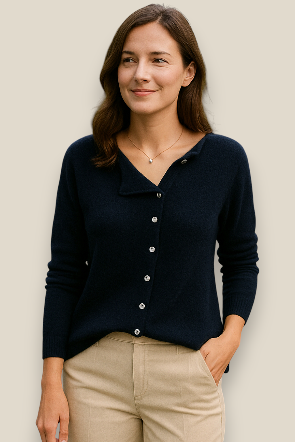 Women’s Elegant Knitted Jumper, Button Up Winter Sweatshirt, Casual Winter Top