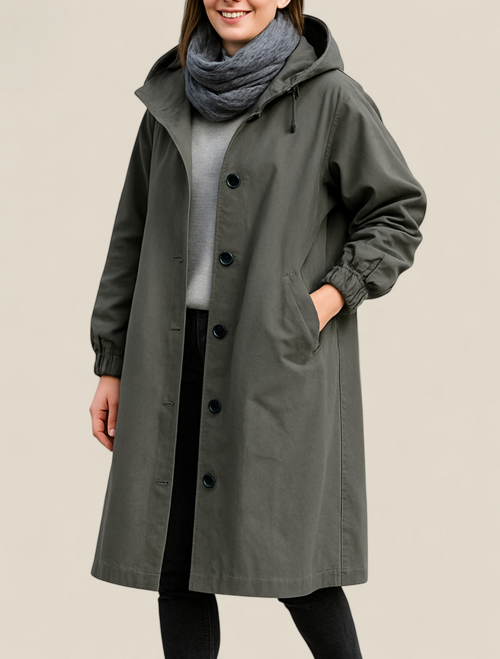 Women’s Hooded Coat, Mid-Length Casual Windproof Jacket, Winter Pullover