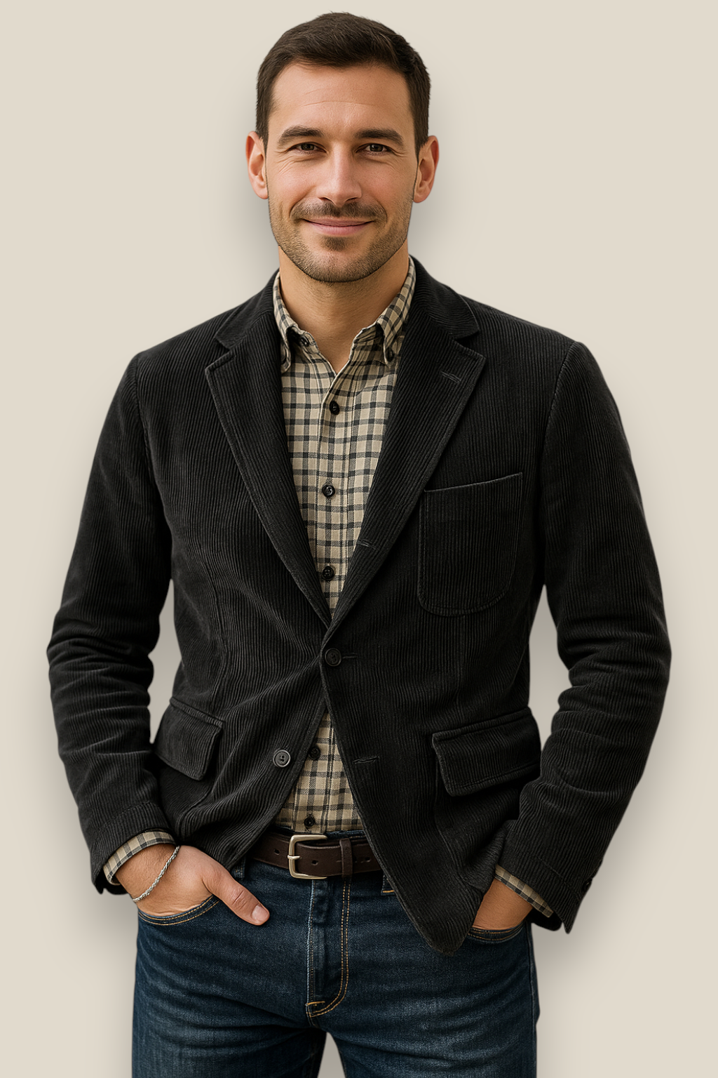 Men’s Corduroy Jacket, Single Breasted Relaxed Fit Coat, Warm Winter Pullover