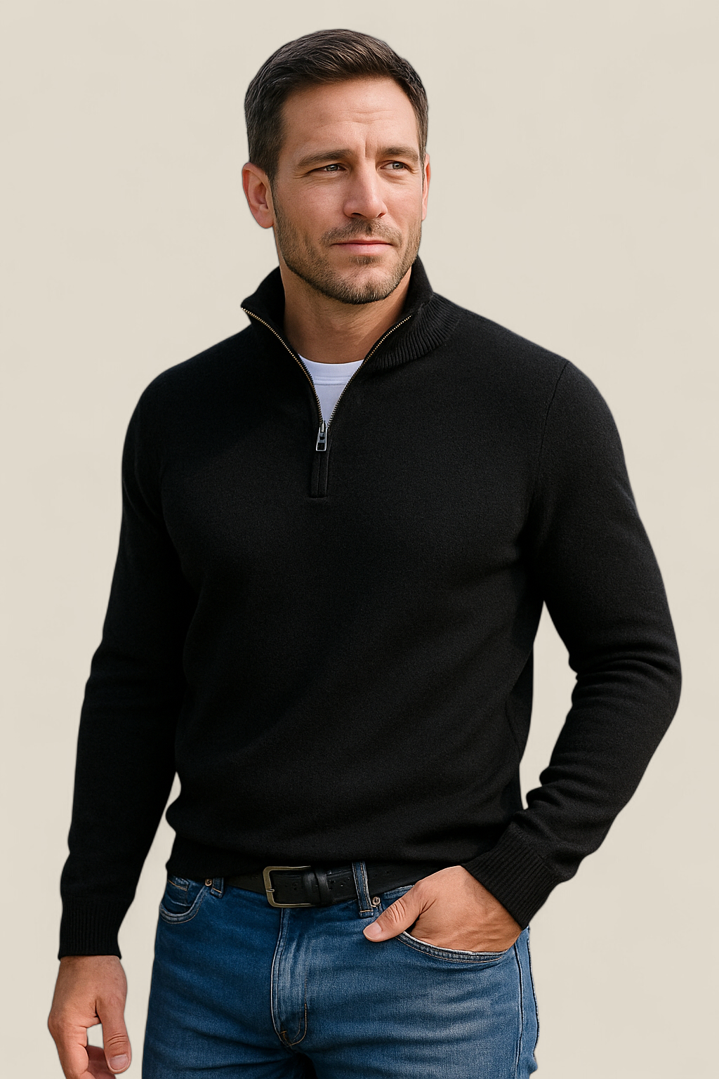 Men’s Fleece Pullover Jumper - Warm Winter Zip-Up Polo