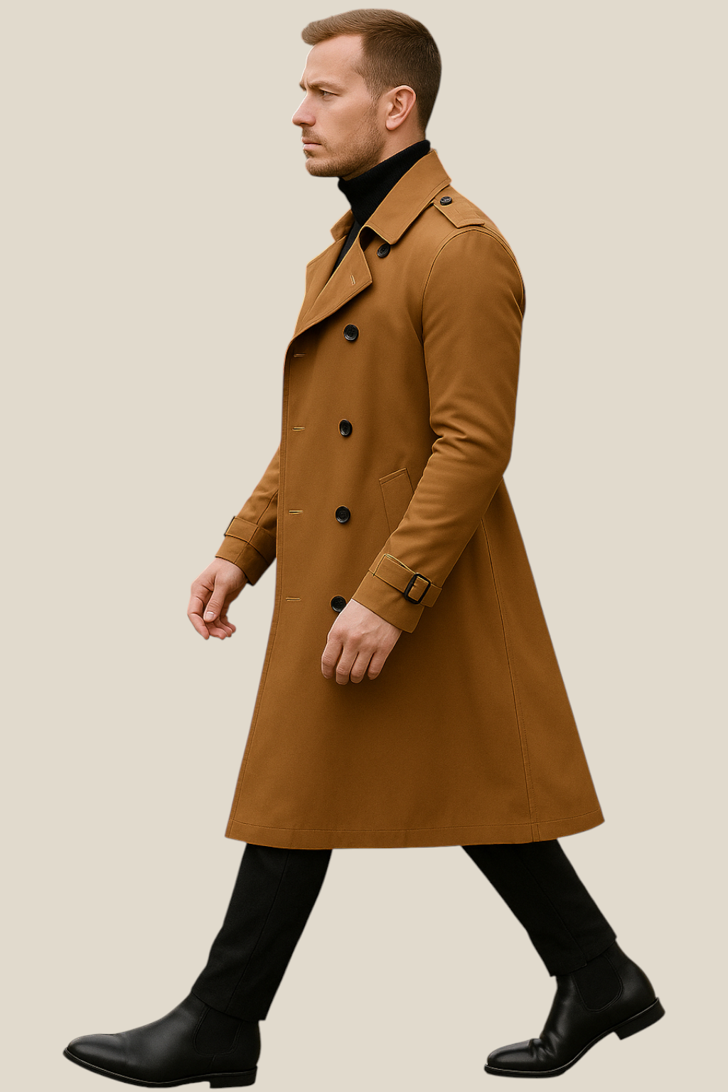 Men’s Long Trench Coat - Vintage Styled Overcoat Jacket