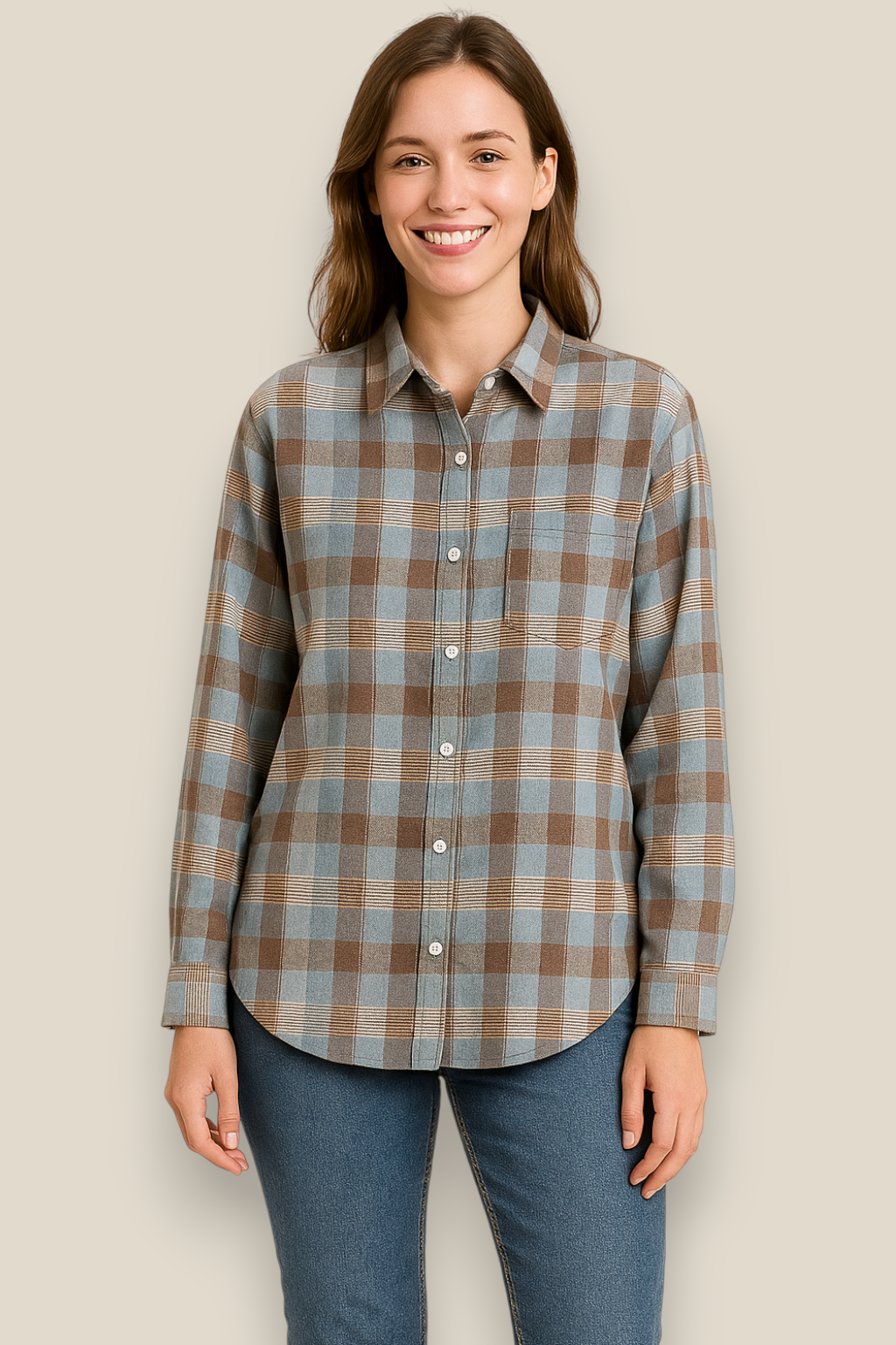 Women’s Flannel Plaid Shirt - Cotton Long Sleeve Casual Winter Blouse