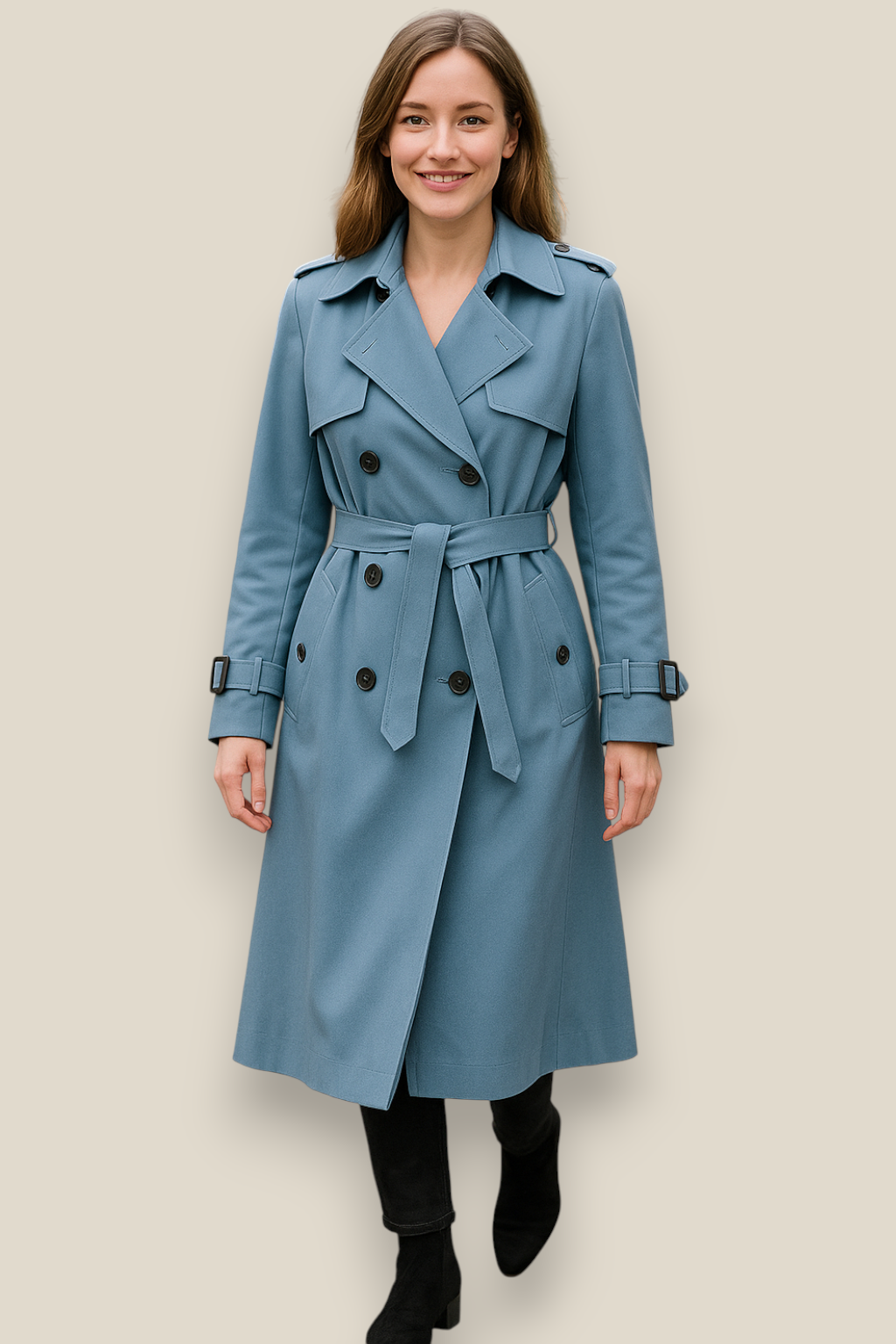 Women’s Double Breasted Trench Coat, Long British Windbreaker, Elegant Winter Overcoat
