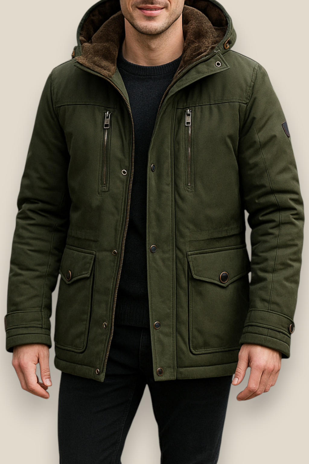 Men’s Padded Utility Coat, Mid-Length Fleece-Lined Thick Winter Jacket, Warm Overcoat