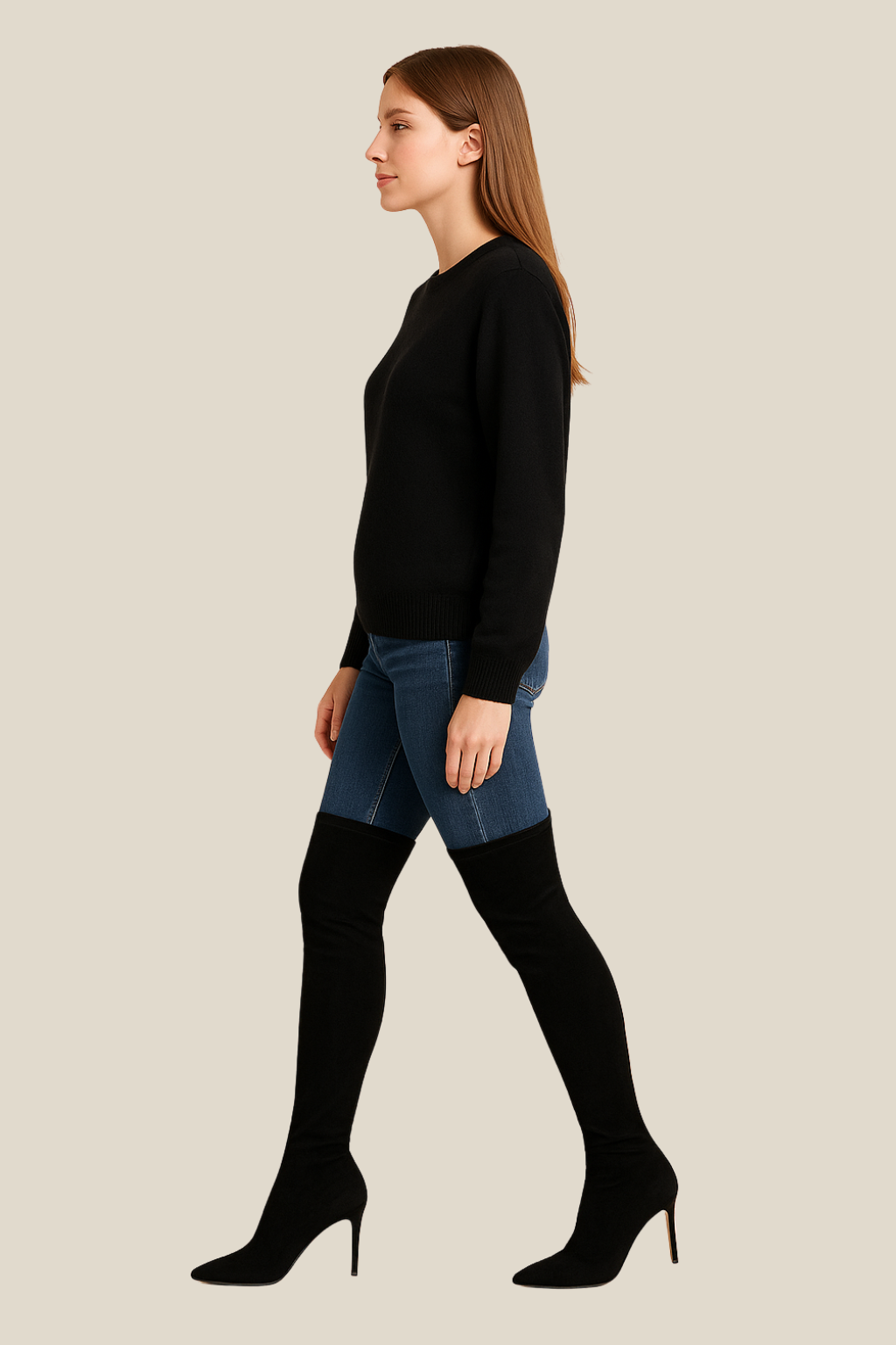 Women’s Over The Knee Boots, Suede Pointed Toe High Heels, Stretch Slim Fit Winter Boots