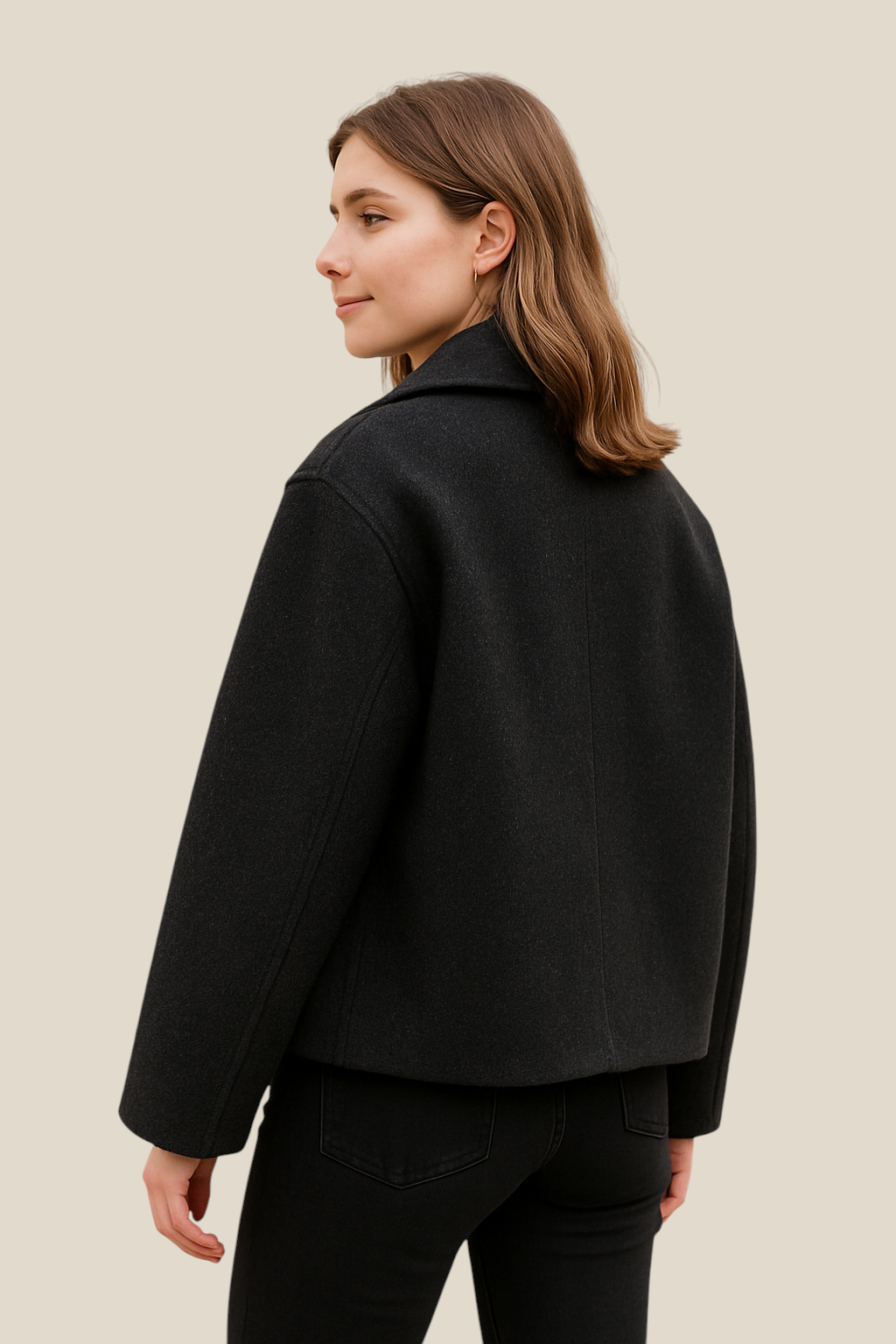 Women’s Double Breasted Wool Coat - Long Sleeve Winter Jacket