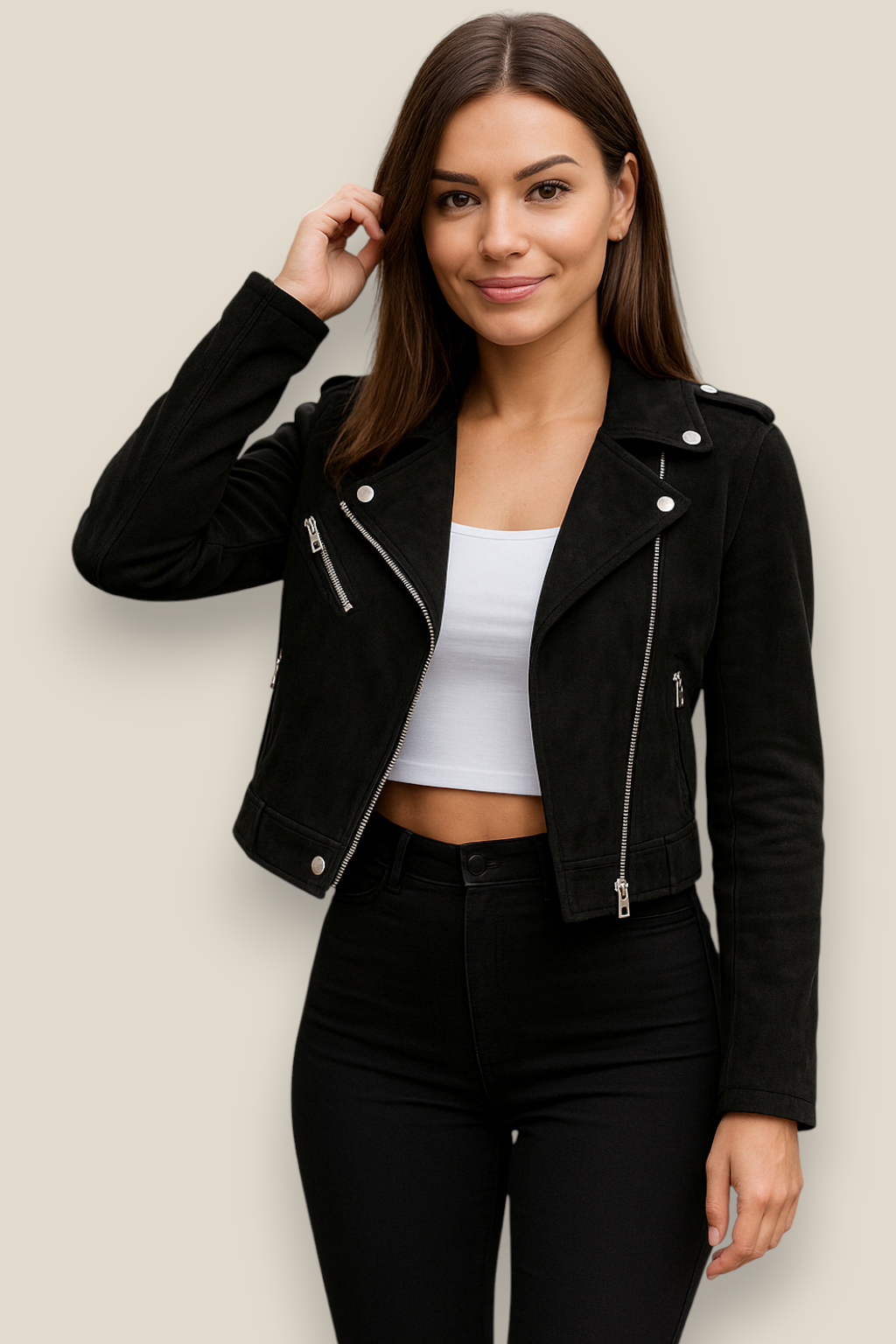 Women’s Suede Velvet Jacket, Short Side Zip Casual Winter Coat, Comfort Winter Wear