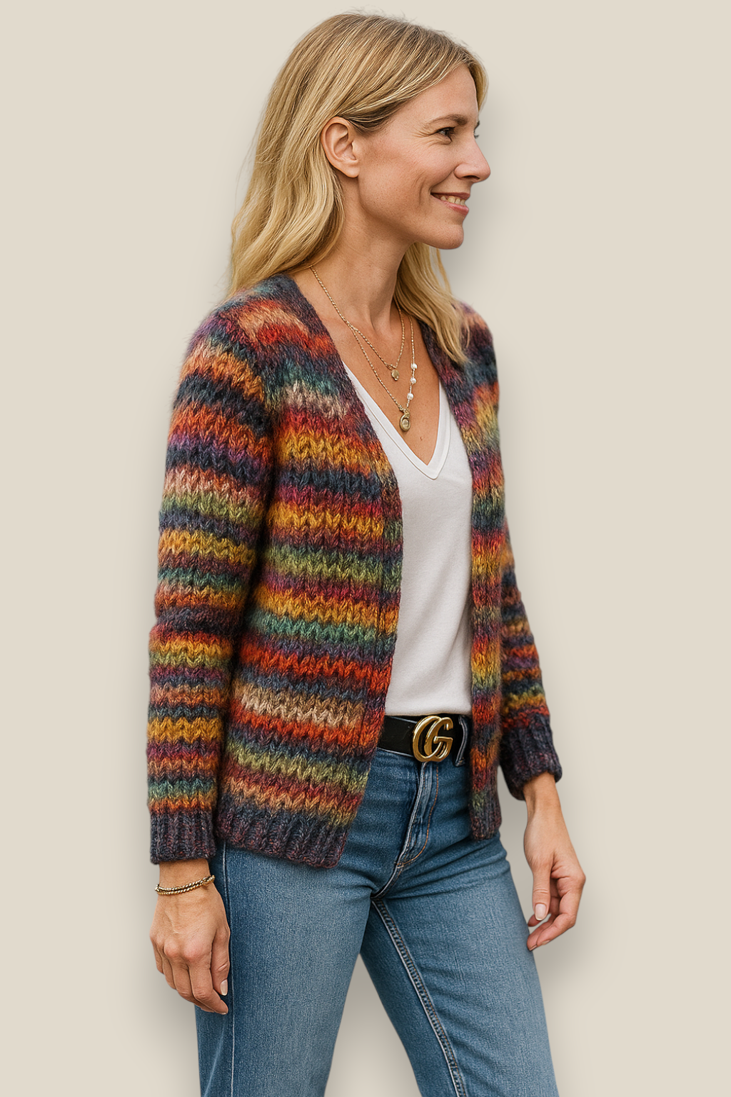 Women’s Knitted Cropped Cardigan, Relaxed Fit Sweater Jacket, Elegant Striped Top