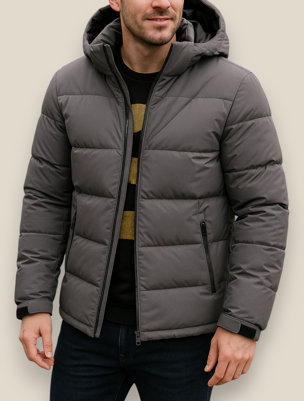 Men’s Hooded Puffer Jacket, Winter Down Coat, Warm Outerwear