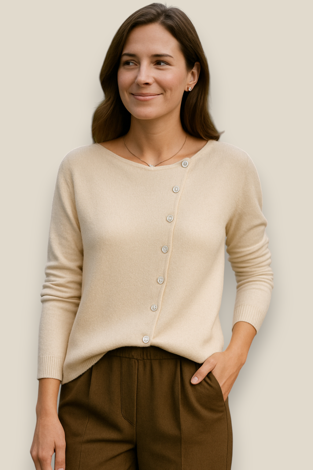 Women’s Elegant Knitted Jumper, Button Up Winter Sweatshirt, Casual Winter Top