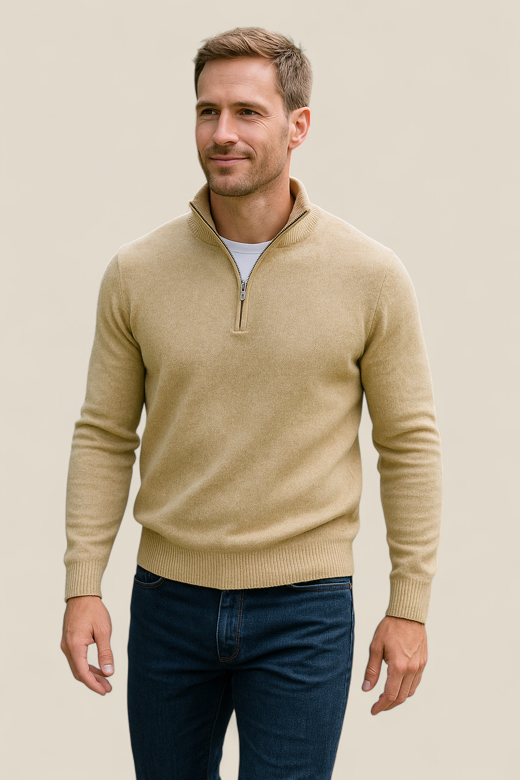 Men’s Fleece Pullover Jumper - Warm Winter Zip-Up Polo