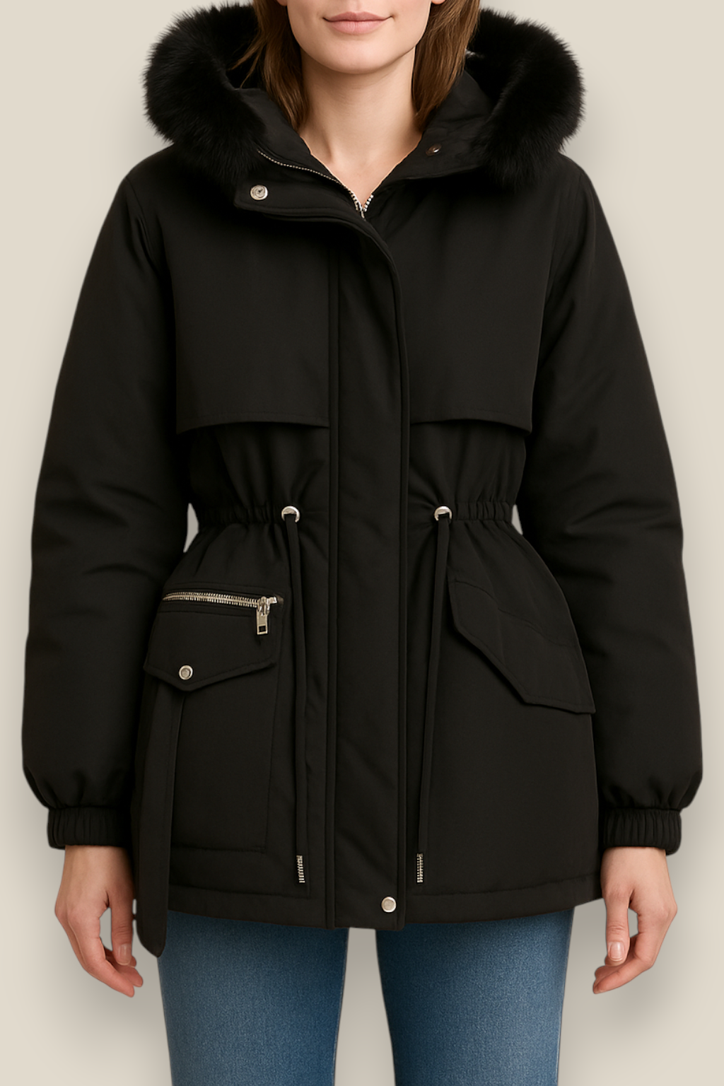 Women’s Fleece Hooded Down Jacket, Warm Winter Parka Coat