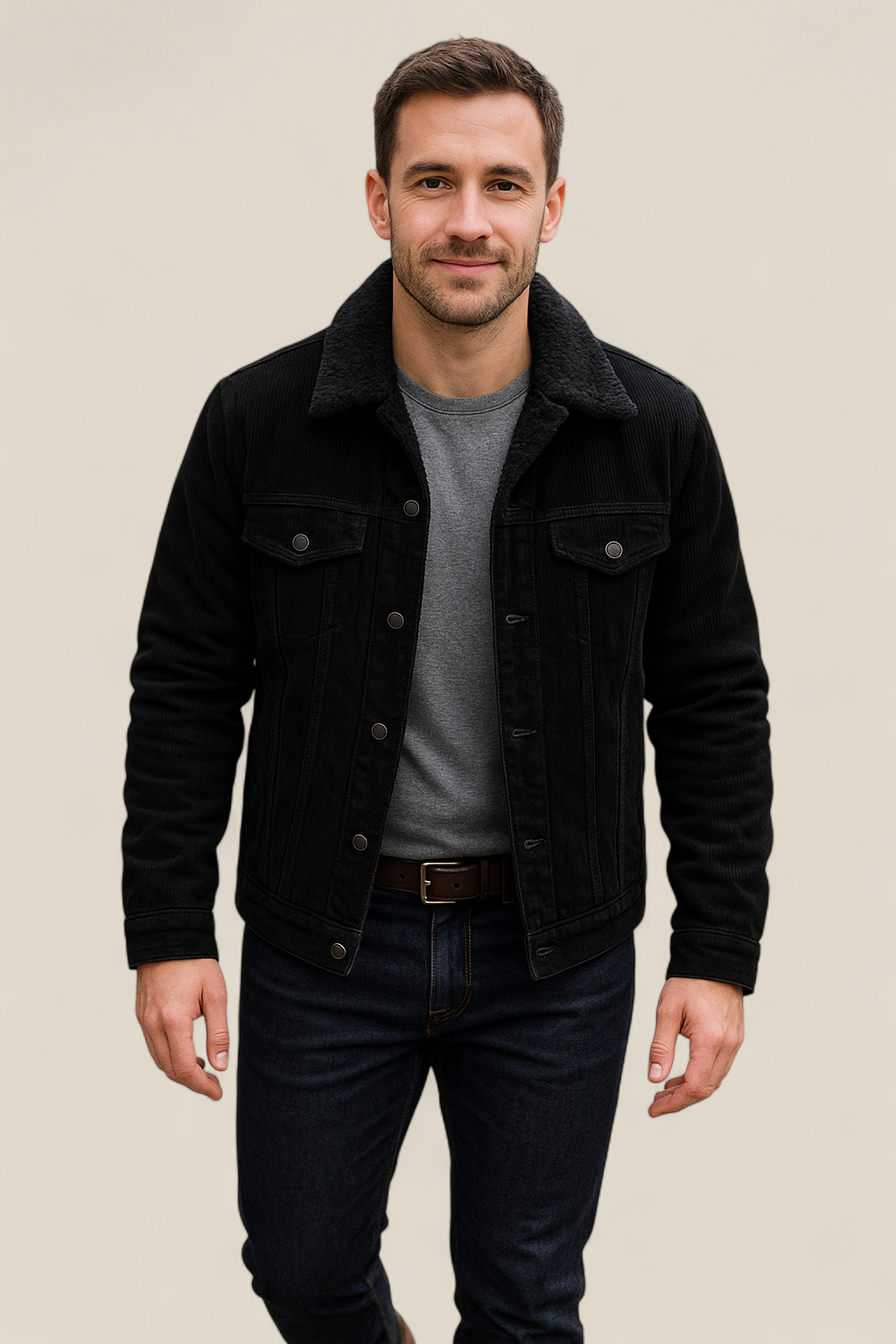 Men’s Corduroy Sherpa Jacket - Thick Fleece Lined Winter Coat