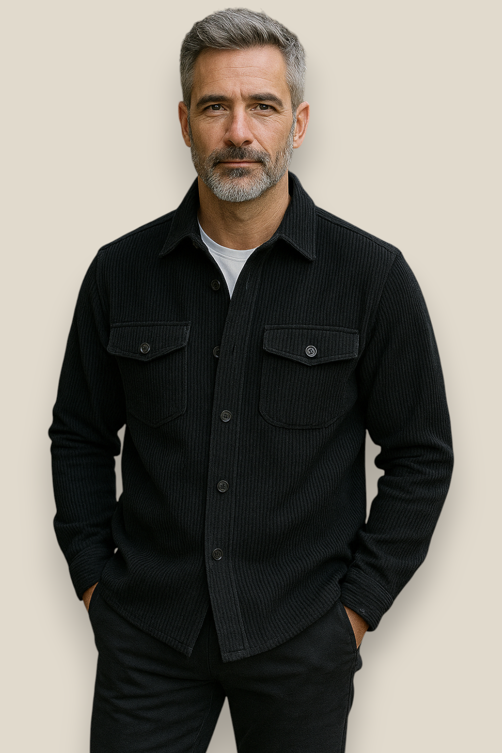 Men’s Corduroy Jacket, Stand Collar Button-Up Casual Coat, Warm Winter Pullover