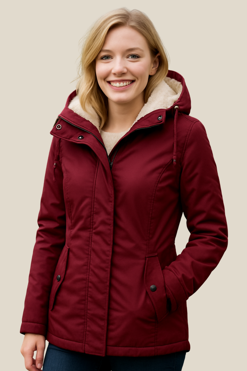 Women's Fleece Hooded Parka Jacket, Casual Thick Winter Coat With Zipper And Pockets