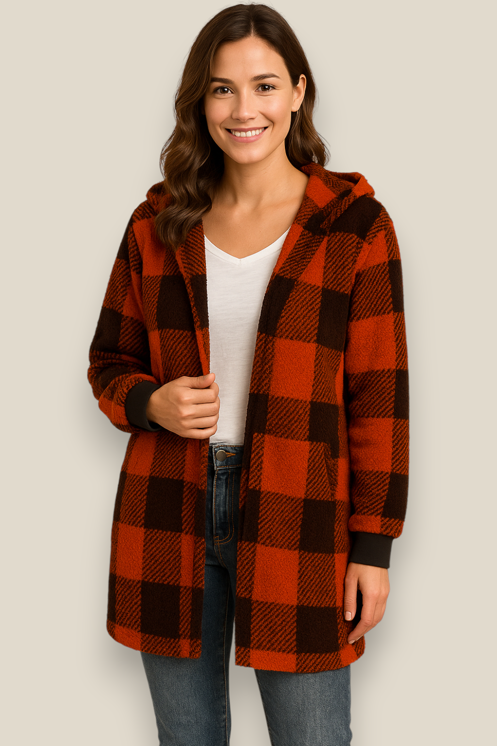 Women’s Plaid Hooded Flannel  Coat - Fleece Warm Winter Jacket