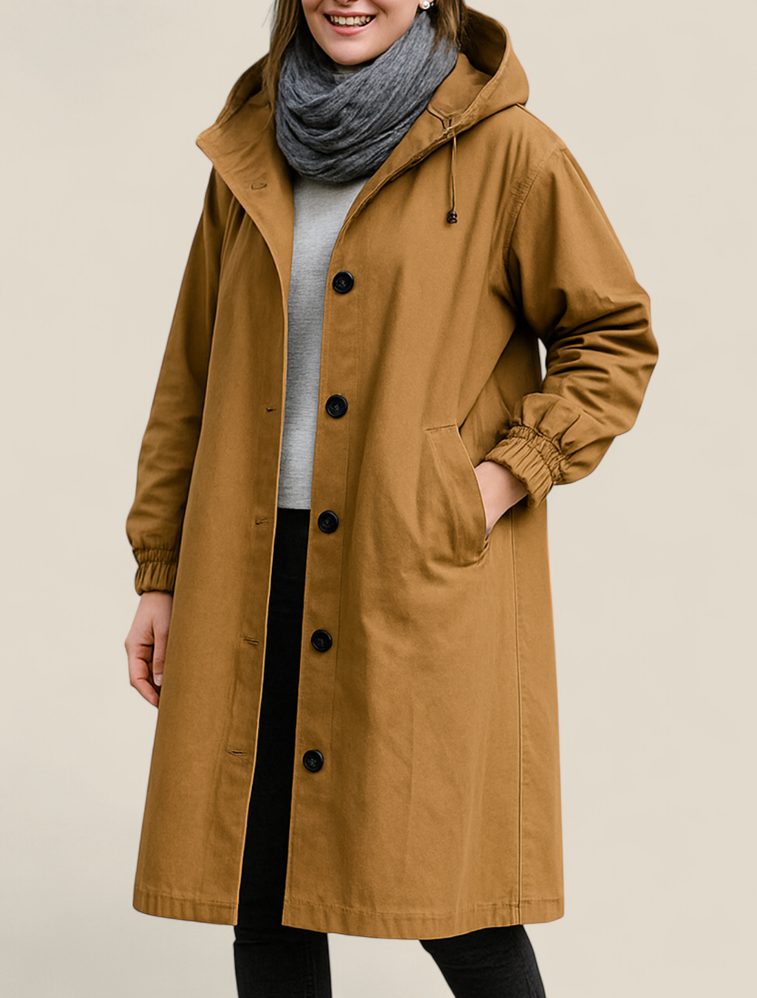 Women’s Hooded Coat, Mid-Length Casual Windproof Jacket, Winter Pullover