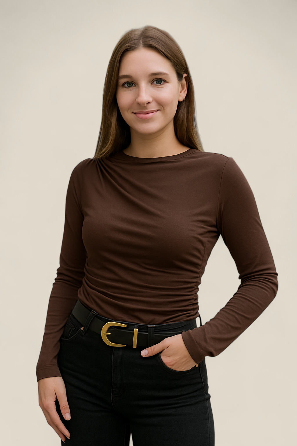 Women’s Long Sleeve Blouse - Casual O-Neck Pleated Pullover Top