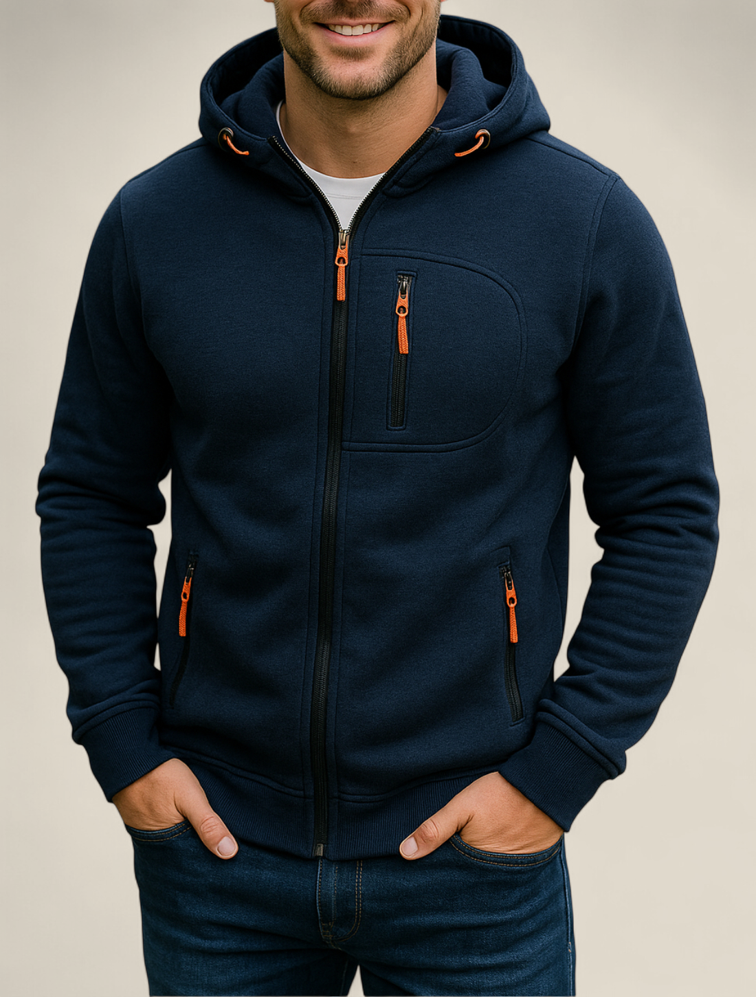 Men’s Hooded Zip-Up Jacket - Casual Long Sleeve Sports Gym Hoodie