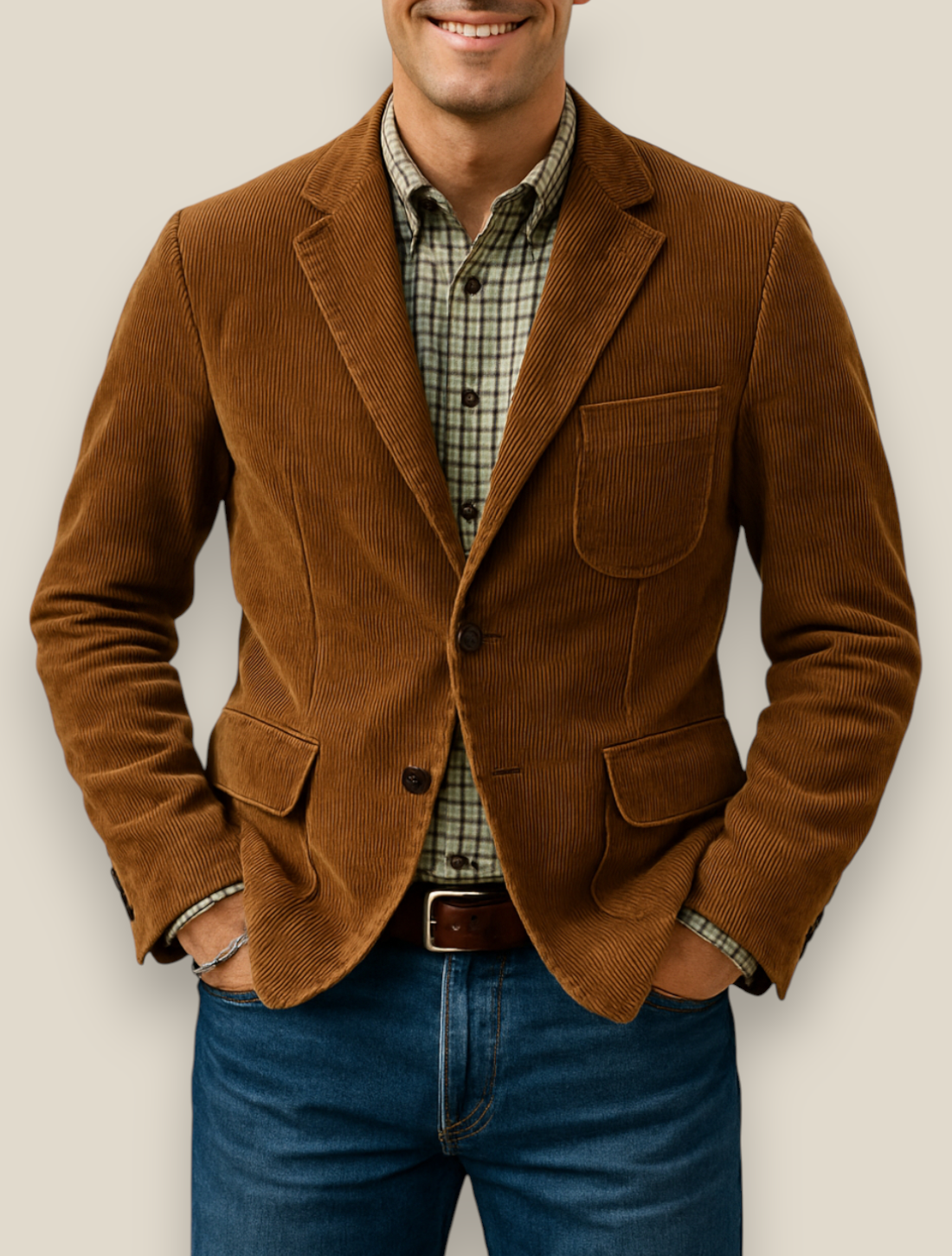 Men’s Corduroy Jacket, Single Breasted Relaxed Fit Coat, Warm Winter Pullover