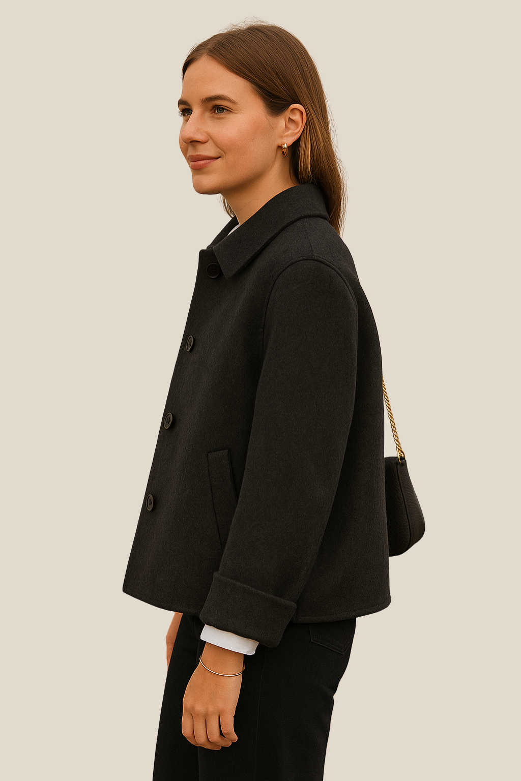 Women’s Wool Coat, Short Button-Up Elegant Jacket, Warm Winter Sweater