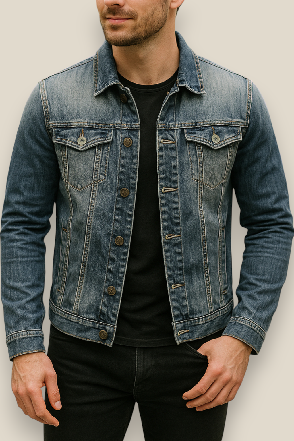 Men’s Slim Fit Denim Jacket - Casual Retro Lapel Coat