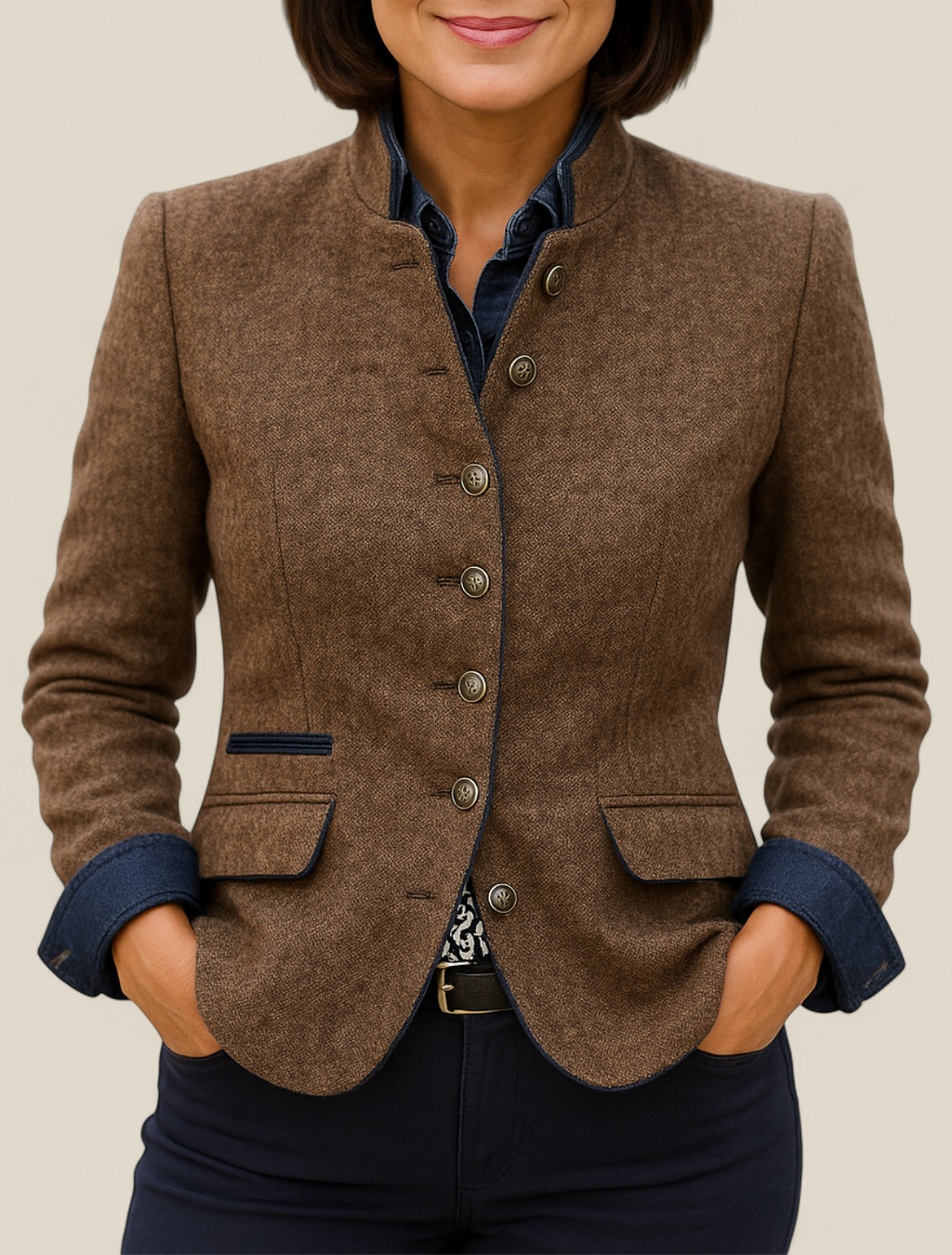 Women’s Elegant Winter Coat - Slim Fit Jacket With Stand Collar