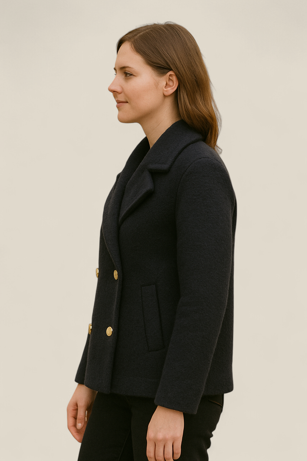 Women’s Double Breasted Coat, Pearl Button French Style Jacket, Warm Winter Top