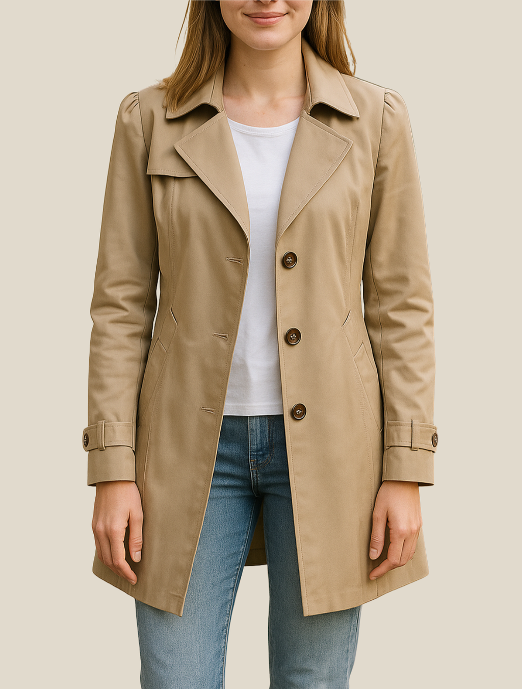 Women’s Elegant Trench Coat, Single-Breasted Mid-Length Windbreaker Winter Outerwear