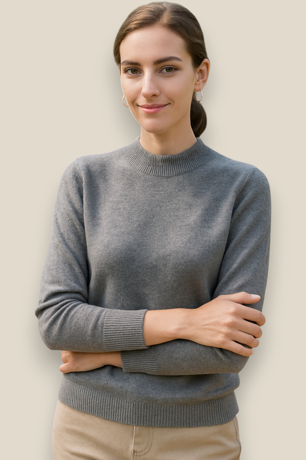 Women’s Merino Wool Jumper - Soft Knit Mock Neck Pullover Sweater