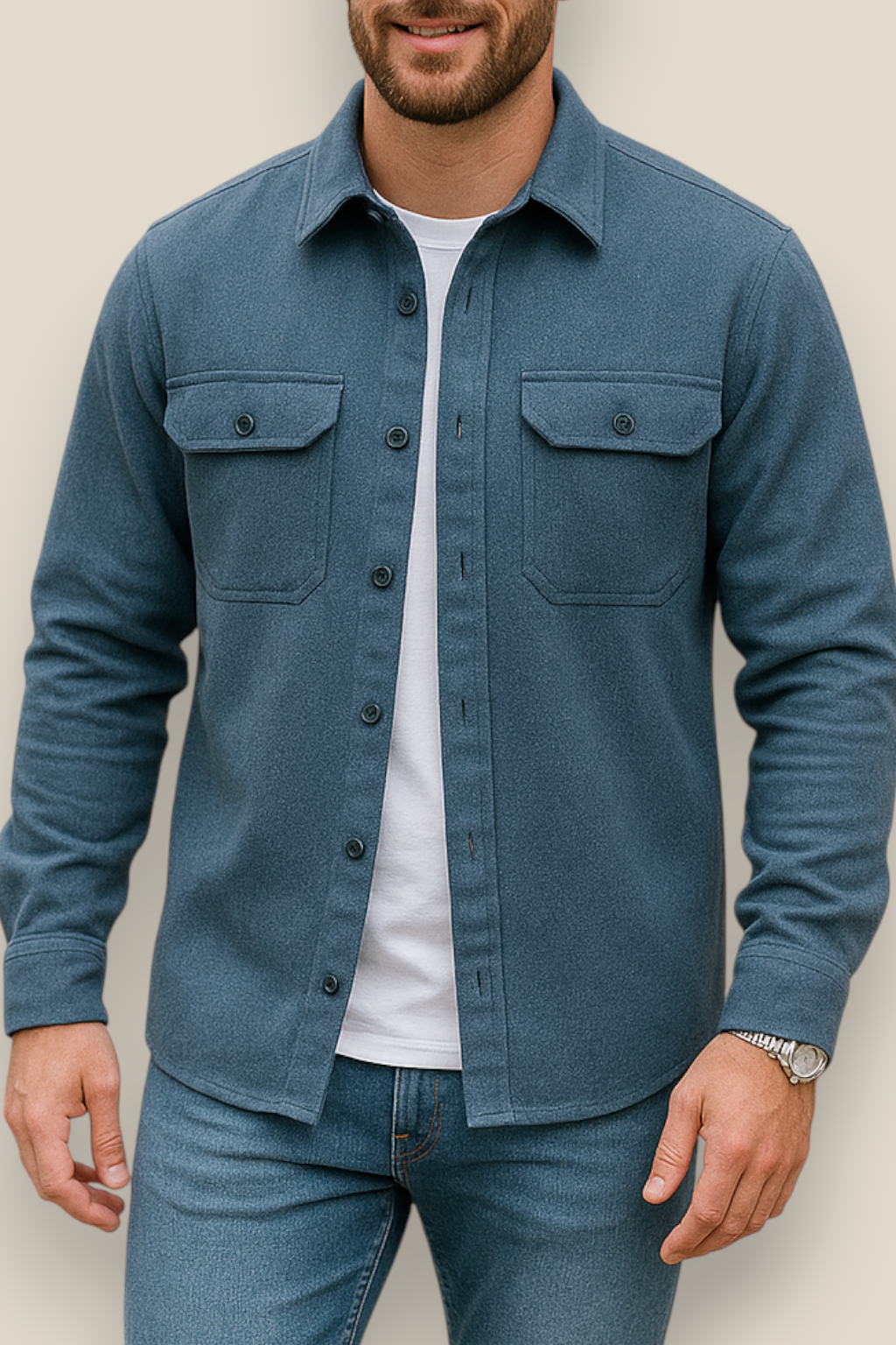 Men’s Casual Shirt Jacket - Single Breasted Long Sleeve Lapel Coat