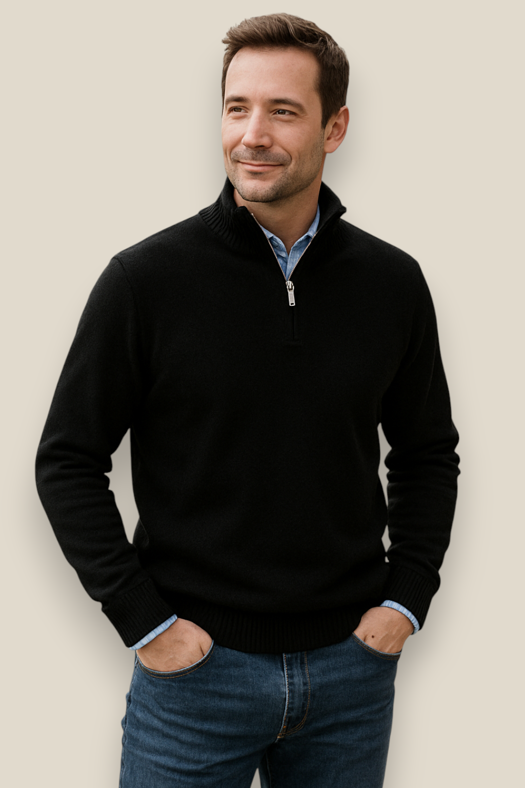 Men’s Knit Jumper, Warm Casual Zipper Sweater, Warm Winter Overcoat