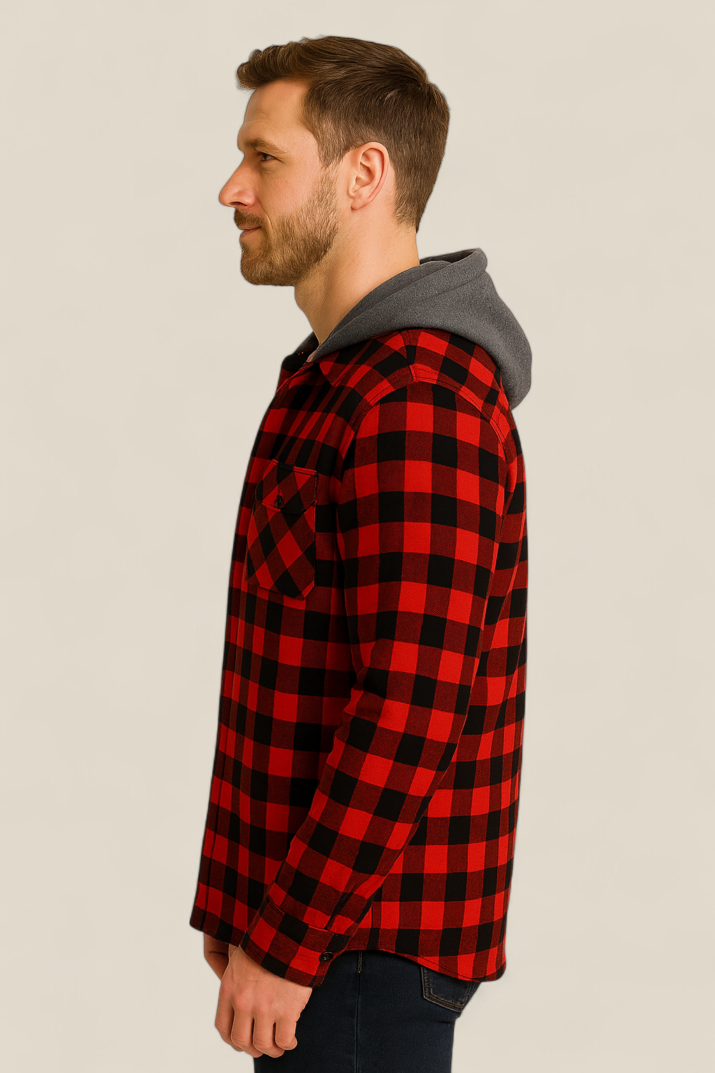 Men’s Hooded Flannel Shirt - Classic Plaid Long Sleeve Button Down Jacket