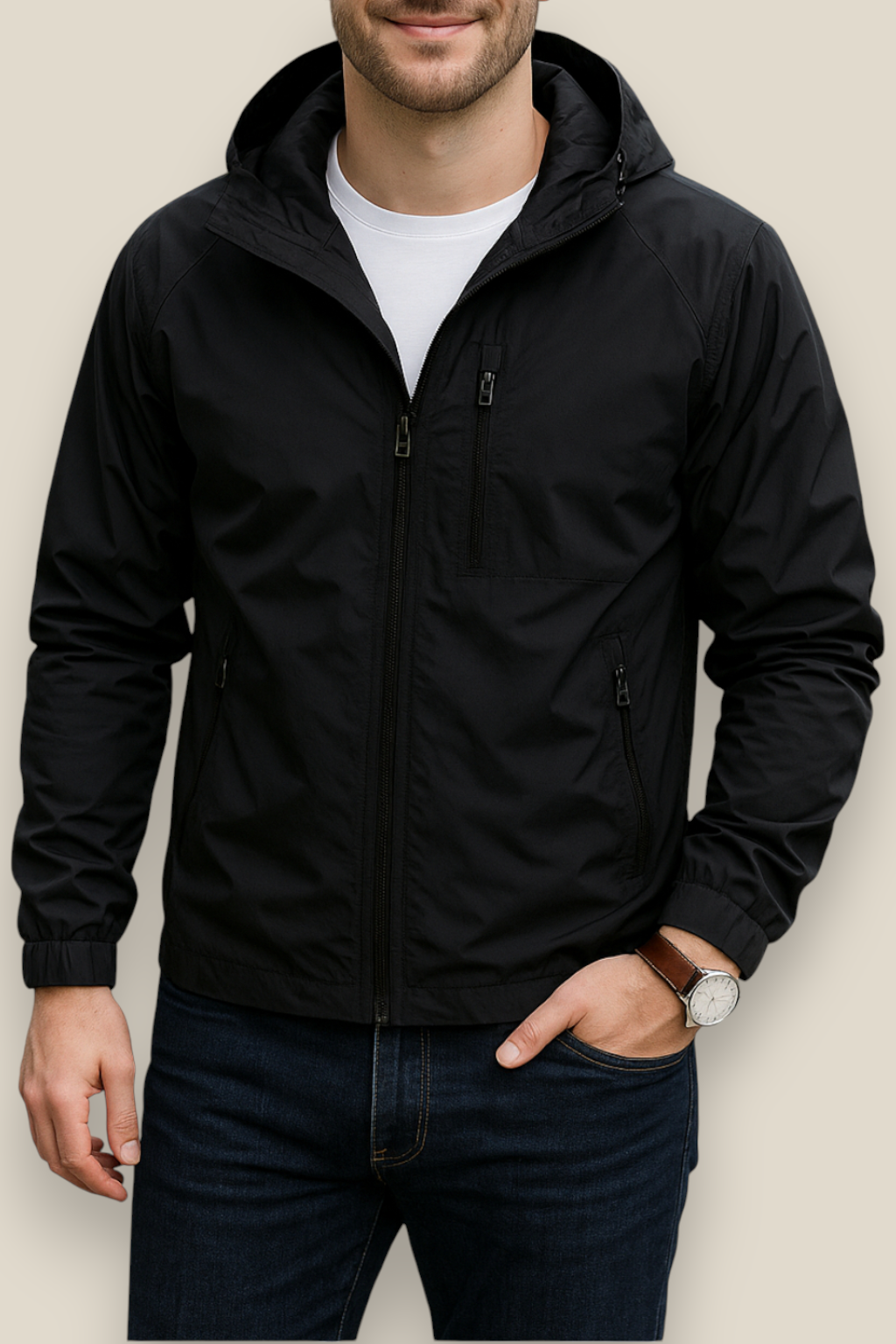 Men’s Lightweight Jacket, Collared Outdoor Coat, Multi-Pocket Windbreaker