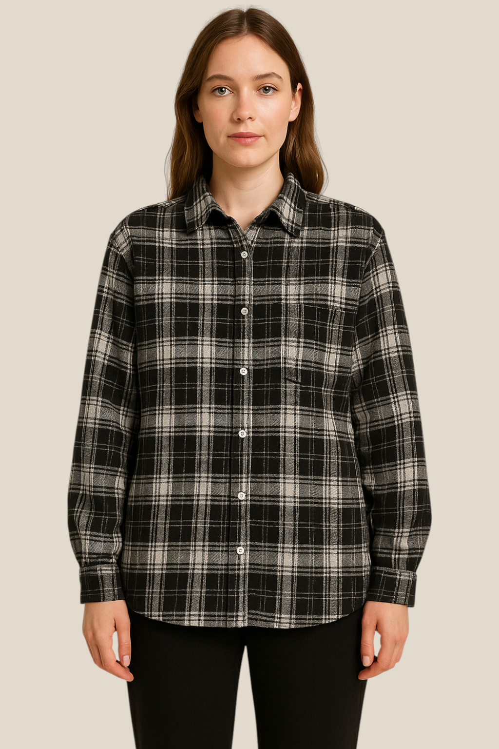 Women’s Plaid Flannel Shirt - Single Breasted Long Sleeve Winter Blouse