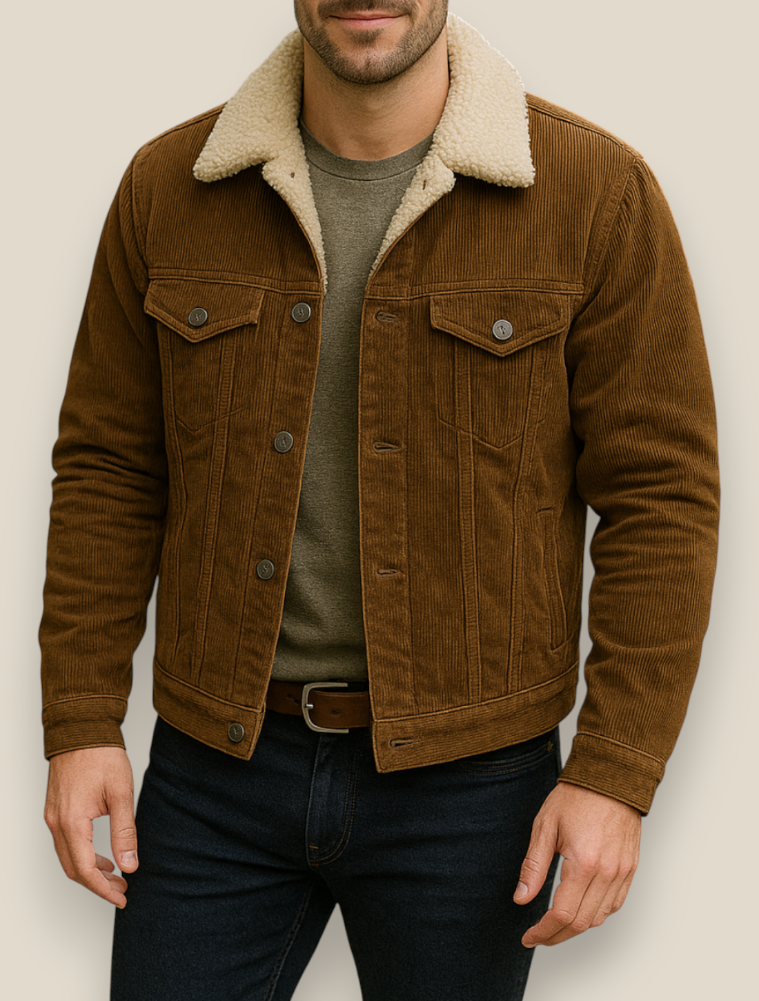 Men’s Corduroy Jacket, Thick Sherpa Fleece Lined Winter Coat, Warm Overcoat