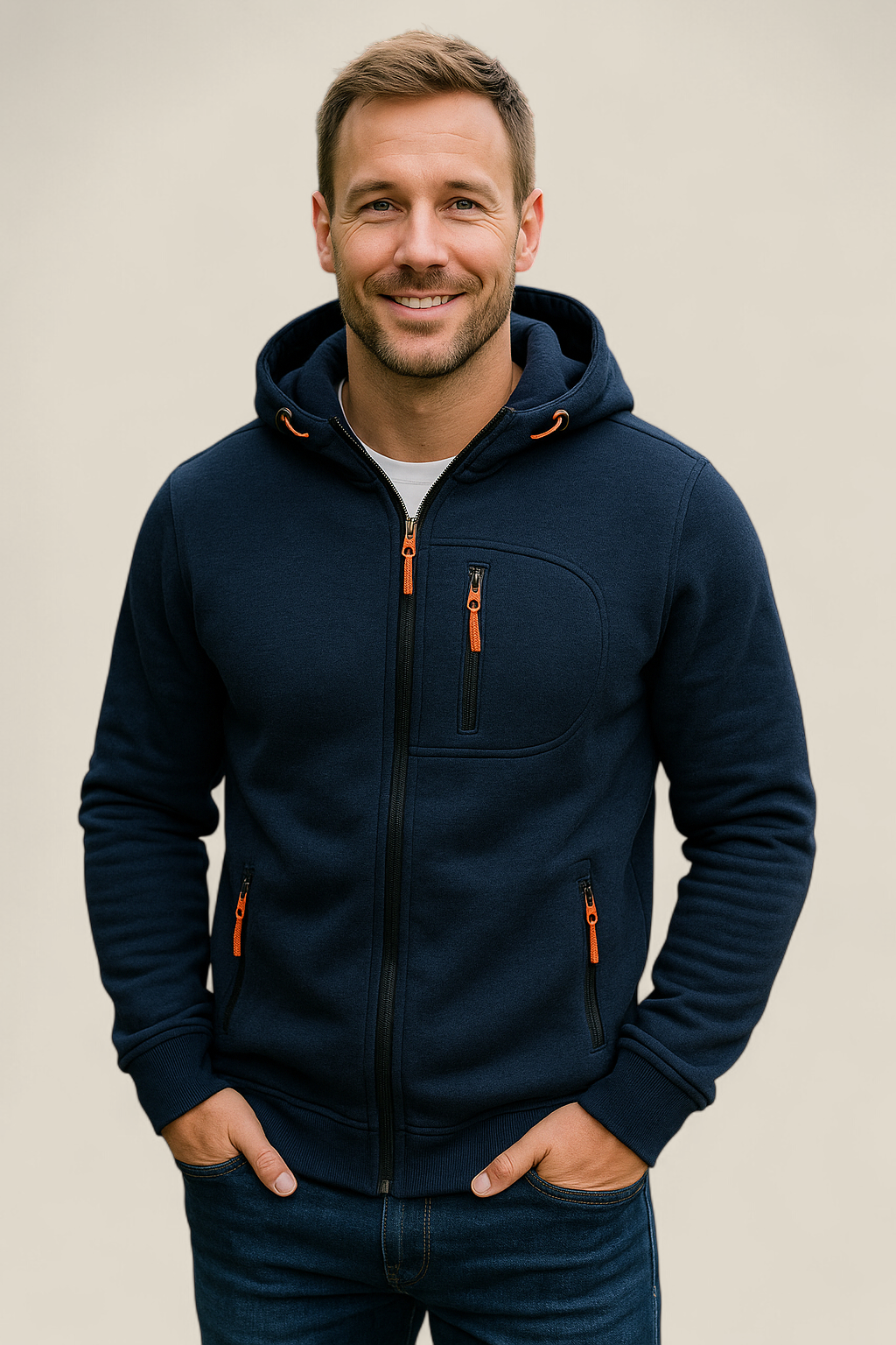 Men’s Hooded Zip-Up Jacket - Casual Long Sleeve Sports Gym Hoodie