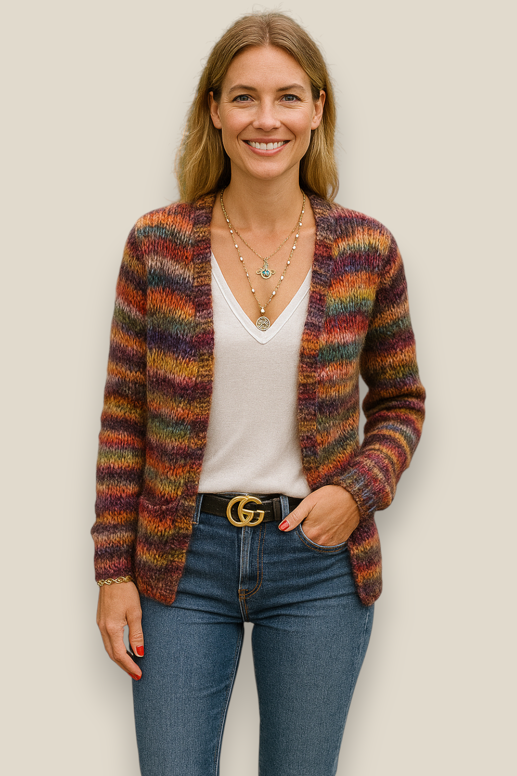 Women’s Knitted Cropped Cardigan, Relaxed Fit Sweater Jacket, Elegant Striped Top