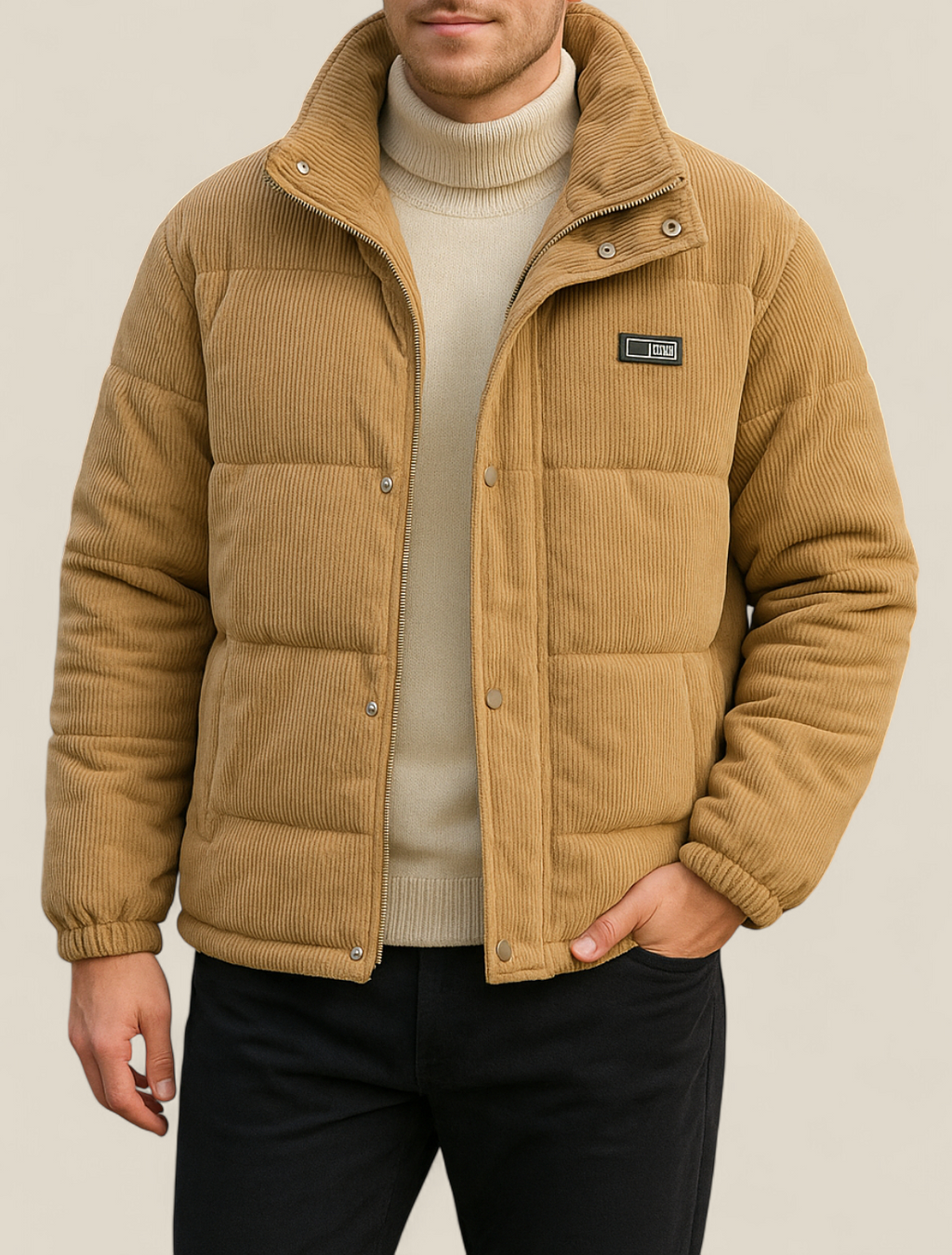 Men’s Thick Padded Winter Jacket - Hooded Coat With Lapel Collar