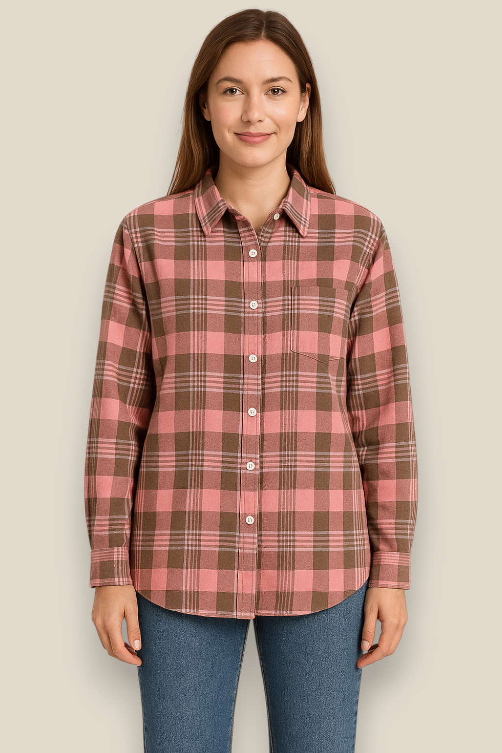 Women’s Flannel Plaid Shirt - Cotton Long Sleeve Casual Winter Blouse