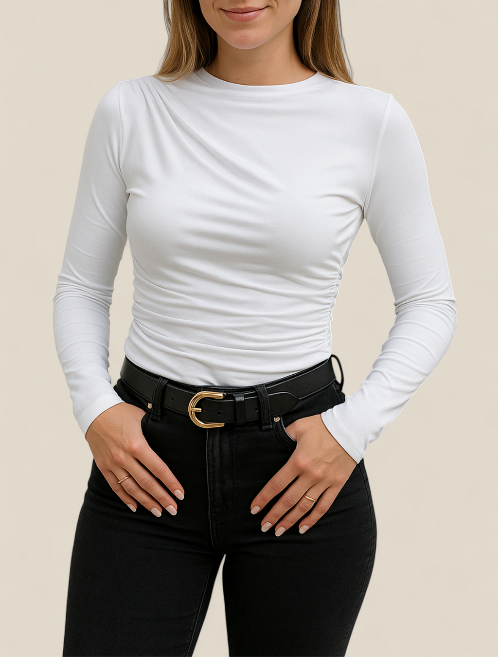 Women’s Long Sleeve Blouse - Casual O-Neck Pleated Pullover Top