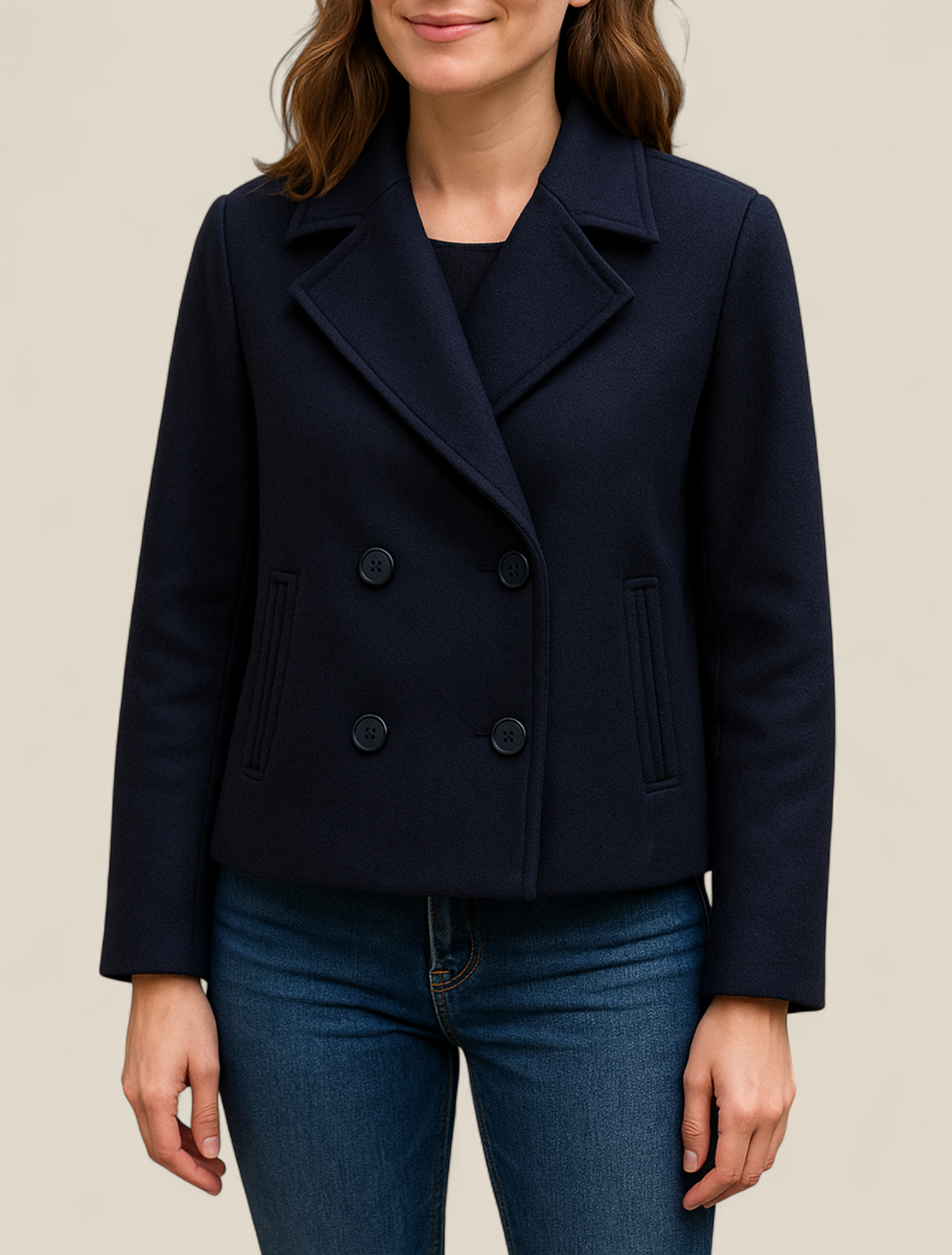 Women’s Woolen Blazer, Double Breasted Lapel Jacket, Warm Winter Coat