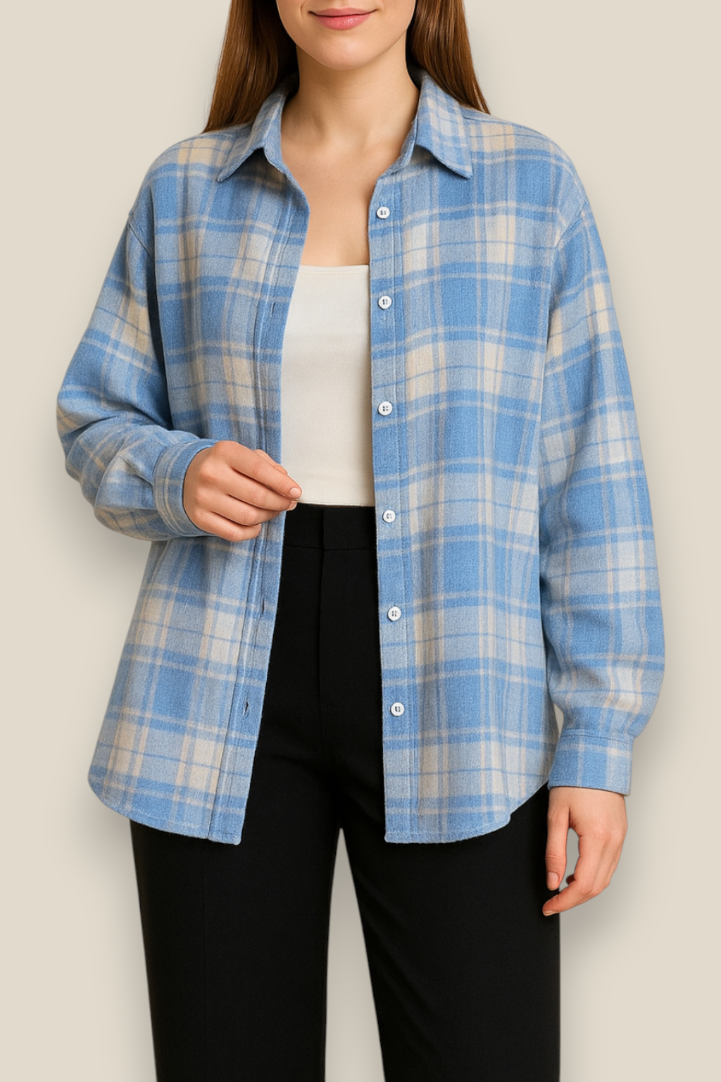 Women’s Plaid Flannel Shirt - Single Breasted Long Sleeve Winter Blouse